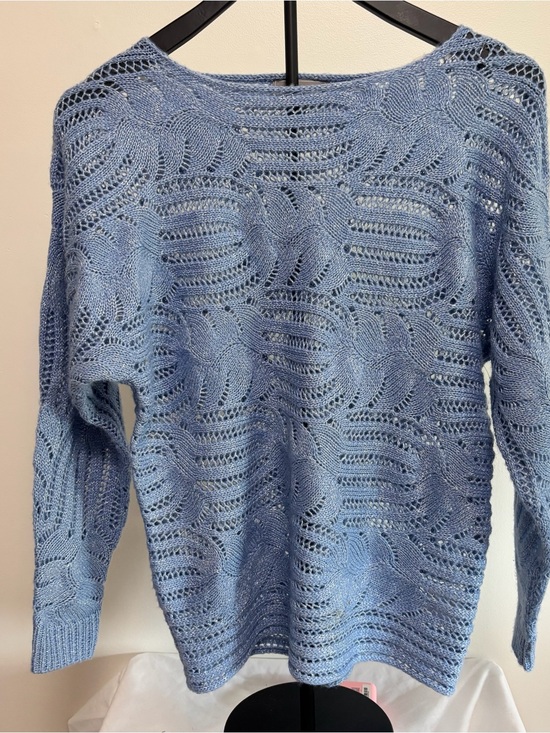 Laura Sweaters - Women's Light Blue Openwork Crewneck Sweater